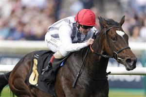 NEWMARKET, ENGLAND - SEPTEMBER 25: Andrea Atzeni riding Miss Carol Ann win The Blandford Bloodstock Maiden Fillies' Stakes at Newmarket Racecourse on September 25, 2021 in Newmarket, England. (Photo by Alan Crowhurst/Getty Images)