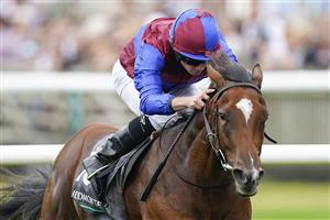 NEWMARKET, ENGLAND - SEPTEMBER 25: Ryan Moore riding Tenebrism win The Juddmonte Cheveley Park Stakes at Newmarket Racecourse on September 25, 2021 in Newmarket, England. (Photo by Alan Crowhurst/Getty Images)