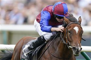 NEWMARKET, ENGLAND - SEPTEMBER 25: Ryan Moore riding Tenebrism win The Juddmonte Cheveley Park Stakes at Newmarket Racecourse on September 25, 2021 in Newmarket, England. (Photo by Alan Crowhurst/Getty Images)