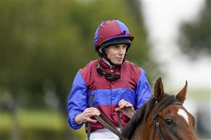 NEWMARKET, ENGLAND - SEPTEMBER 25: Ryan Moore after riding Tenebrism to win The Juddmonte Cheveley Park Stakes at Newmarket Racecourse on September 25, 2021 in Newmarket, England. (Photo by Alan Crowhurst/Getty Images)