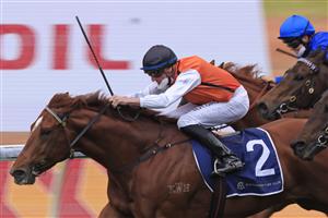 SYDNEY, AUSTRALIA - SEPTEMBER 25: Nash Rawiller on Ellsberg wins race 10 the Elite Sand & Soil Handicap during Sydney Racing on Golden Rose Day at Rosehill Gardens on September 25, 2021 in Sydney, Australia. (Photo by Mark Evans/Getty Images)