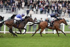 ASCOT, ENGLAND - OCTOBER 02: Adam Kirby riding Tis Marvellous win The Oakman Group Rous Stakes at Ascot Racecourse on October 02, 2021 in Ascot, England. (Photo by Alan Crowhurst/Getty Images)
