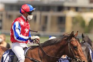 SYDNEY, AUSTRALIA - OCTOBER 02: Andrew Adkins on Fox Fighter returns to scale after winning race 1 the Midway Handicap during Sydney Racing on Epsom Day at Royal Randwick Racecourse on October 02, 2021 in Sydney, Australia. (Photo by Mark Evans/Getty Images)