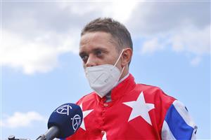 SYDNEY, AUSTRALIA - OCTOBER 02: Andrew Adkins looks on after winning race 1 on Fox Fighter in the Midway Handicap during Sydney Racing on Epsom Day at Royal Randwick Racecourse on October 02, 2021 in Sydney, Australia. (Photo by Mark Evans/Getty Images)