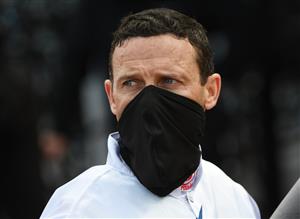 MELBOURNE, AUSTRALIA - OCTOBER 02: Brett Prebble after riding El Patroness to win Race 2, the Kirkland Gold Super Impose Stakes, during Melbourne Racing at Flemington Racecourse on October 02, 2021 in Melbourne, Australia. (Photo by Vince Caligiuri/Getty Images)