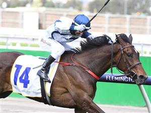 MELBOURNE, AUSTRALIA - OCTOBER 02: Brett Prebble riding El Patroness winning Race 2, the Kirkland Gold Super Impose Stakes, during Melbourne Racing at Flemington Racecourse on October 02, 2021 in Melbourne, Australia. (Photo by Vince Caligiuri/Getty Images)