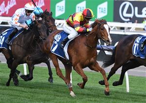 MELBOURNE, AUSTRALIA - OCTOBER 02: Luke Currie riding Still A Star winning race 6, the Furphy Rose Of Kingston Stakes, during Melbourne Racing at Flemington Racecourse on October 02, 2021 in Melbourne, Australia. (Photo by Vince Caligiuri/Getty Images)