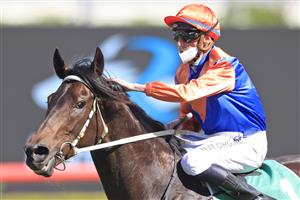 SYDNEY, AUSTRALIA - OCTOBER 02: Nash Rawiller on Think It Over returns to scale after winning race 5 the Yulong Hill Stakes during Sydney Racing on Epsom Day at Royal Randwick Racecourse on October 02, 2021 in Sydney, Australia. (Photo by Mark Evans/Getty Images)