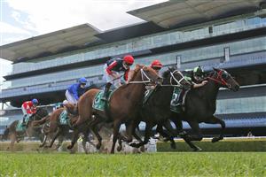 SYDNEY, AUSTRALIA - OCTOBER 02: Regan Bayliss on Private Eye (green/black) wins race 8 the TAB Epsom during Sydney Racing on Epsom Day at Royal Randwick Racecourse on October 02, 2021 in Sydney, Australia. (Photo by Mark Evans/Getty Images)