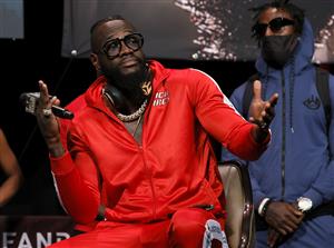 LAS VEGAS, NEVADA - OCTOBER 06: Deontay Wilder gestures during a news conference at MGM Grand Garden Arena on October 6, 2021 in Las Vegas, Nevada. Wilder will challenge WBC heavyweight champion Tyson Fury for his title on October 9 at T-Mobile Arena in Las Vegas. (Getty Images)