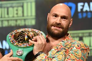 British champion boxer Tyson Fury attends a press conference for his WBC heavyweight championship fight against challenger US boxer Deontay Wilder, October 6, 2021 at the MGM Grand Garden Arena in Las Vegas, Nevada ahead of their October 9, 2021 fight. (Getty Images)
