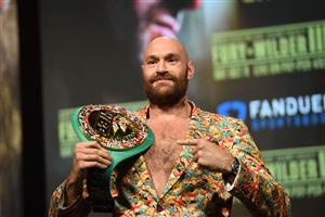 British champion boxer Tyson Fury attends a press conference for his WBC heavyweight championship fight against challenger US boxer Deontay Wilder, October 6, 2021 at the MGM Grand Garden Arena in Las Vegas, Nevada ahead of their October 9, 2021 fight. (Getty Images)