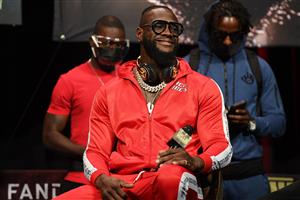 US boxer Deontay Wilder attend a press conference with British boxer Tyson Fury (out of frame) for their WBC heavyweight championship fight, October 6, 2021 at the MGM Grand Garden Arena in Las Vegas, Nevada ahead of their October 9, 2021 fight. (Getty Images)