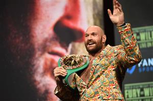 British champion boxer Tyson Fury attends a press conference for his WBC heavyweight championship fight against challenger US boxer Deontay Wilder, October 6, 2021 at the MGM Grand Garden Arena in Las Vegas, Nevada ahead of their October 9, 2021 fight. (Getty Images)