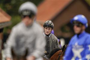 NEWMARKET, ENGLAND - OCTOBER 08: David Egan makes his way ot the track at Newmarket Racecourse on October 08, 2021 in Newmarket, England. (Photo by Alan Crowhurst/Getty Images)