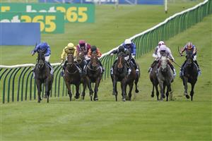 NEWMARKET, ENGLAND - OCTOBER 08: William Buick riding Al Suhail (blue) win The Godolphin Stud & Stable Staff Awards Challenge Stakes at Newmarket Racecourse on October 08, 2021 in Newmarket, England. (Photo by Alan Crowhurst/Getty Images)