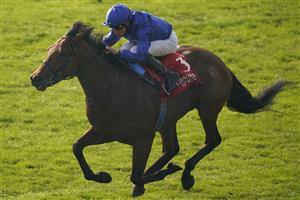 NEWMARKET, ENGLAND - OCTOBER 09: William Buick riding Coroebus win The Emirates Autumn Stakes at Newmarket Racecourse on October 09, 2021 in Newmarket, England. (Photo by Alan Crowhurst/Getty Images)