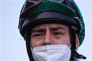SYDNEY, AUSTRALIA - OCTOBER 09: Robbie Dolan sheds a tear after winning race 8 the Moet & Chandon Spring Champion Stakes on Profondo during Sydney Racing at Royal Randwick Racecourse on October 09, 2021 in Sydney, Australia. (Photo by Mark Evans/Getty Images)