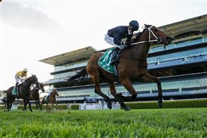 SYDNEY, AUSTRALIA - OCTOBER 09: Jason Collett on Leo wins race 10 the Dyson Sprint during Sydney Racing at Royal Randwick Racecourse on October 09, 2021 in Sydney, Australia. (Photo by Mark Evans/Getty Images)