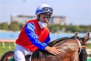 SYDNEY, AUSTRALIA - OCTOBER 09: Tommy Berry pats Hilal after winning race 4 the Heineken 3 Stan Fox Stakes during Sydney Racing at Royal Randwick Racecourse on October 09, 2021 in Sydney, Australia. (Photo by Mark Evans/Getty Images)