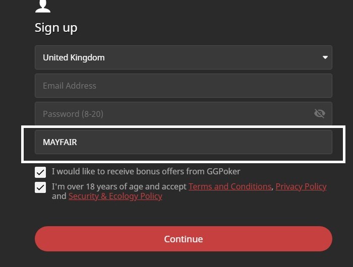 Mayfair Poker London bonus code MAYFAIR