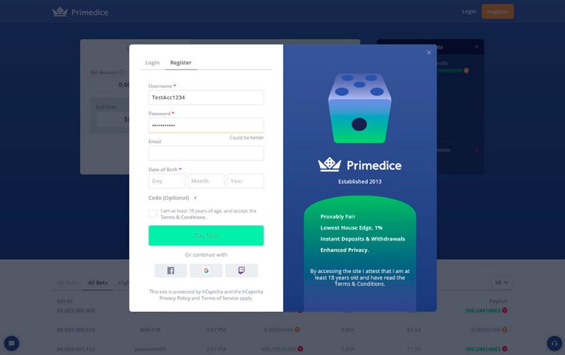 Primedice Promo Code NEWBONUS