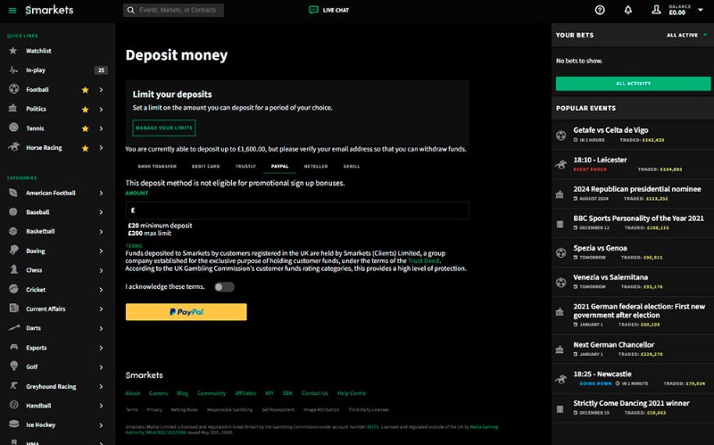 Smarkets deposit Smarkets deposit