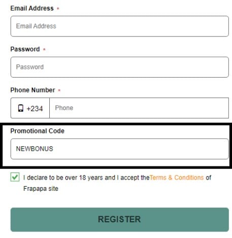 Frapapa promo code NEWBONUS