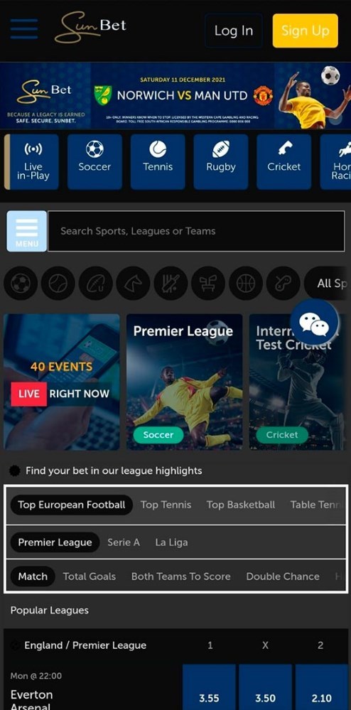 Sunbet mobile app