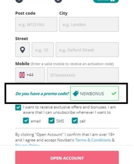 novibet promo code is NEWBONUS