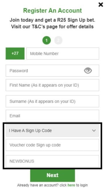 Betway South Africa sign up code NEWBONUS