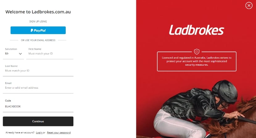 ladbrokes australia code BLACKBOOK