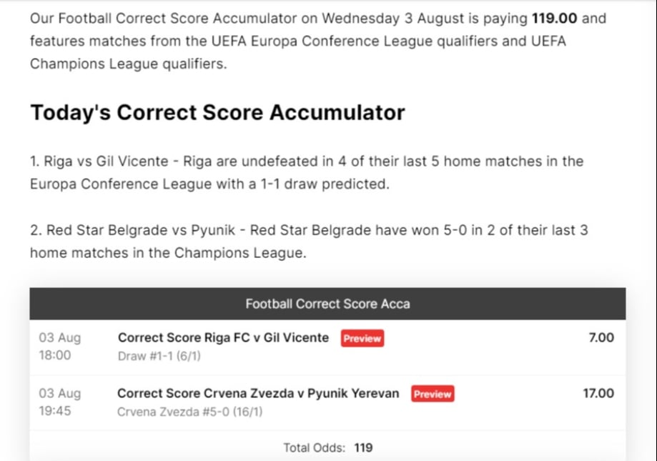 football correct score accumulator