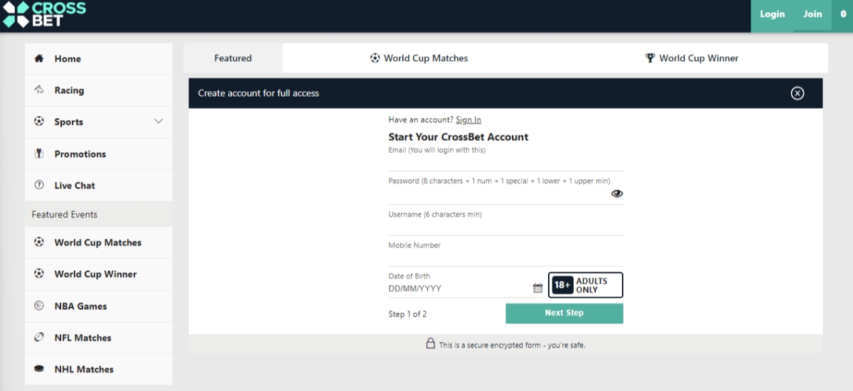 CrossBet Sign Up 