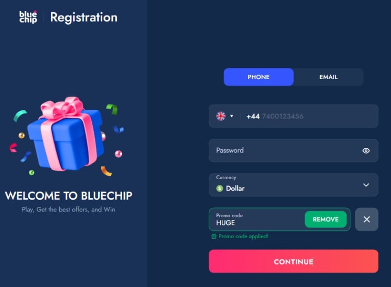 Bluechip promo code HUGE